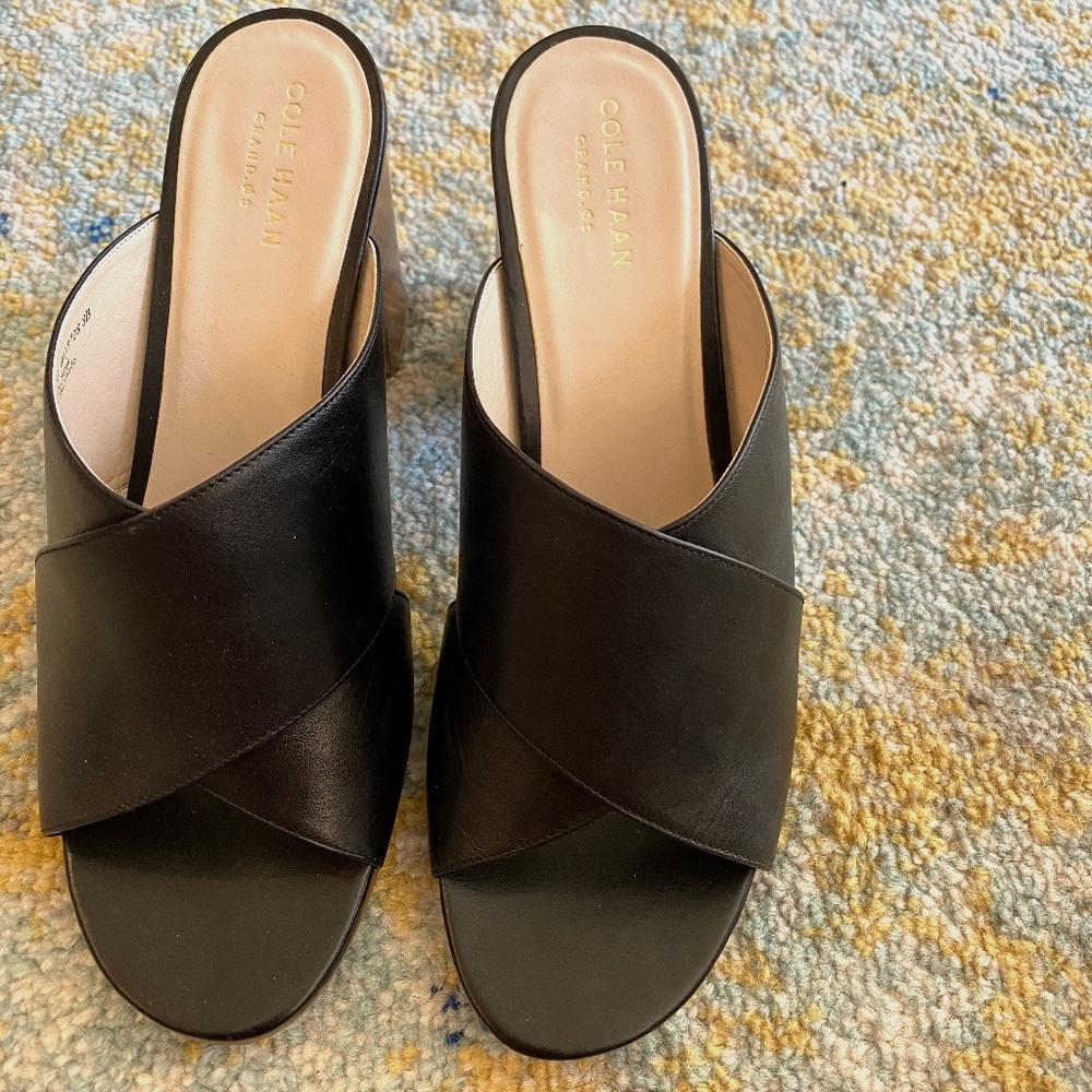 Cole Haan Peep Toe Block Heel Mules